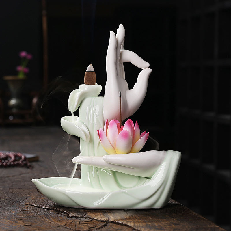 Buddha StonesTibetan Lotus Blessing Incense Burner Decoration - 1 - image 0