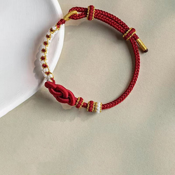 Buddha Stones Handmade True Love Knot Peach Blossom Charm Luck Rope Bracelet - image 9