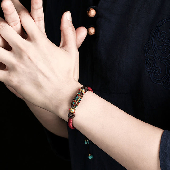 Buddha Stones Handmade Tibetan Turquoise Om Mani Padme Hum Strength Braided Bracelet - image 3
