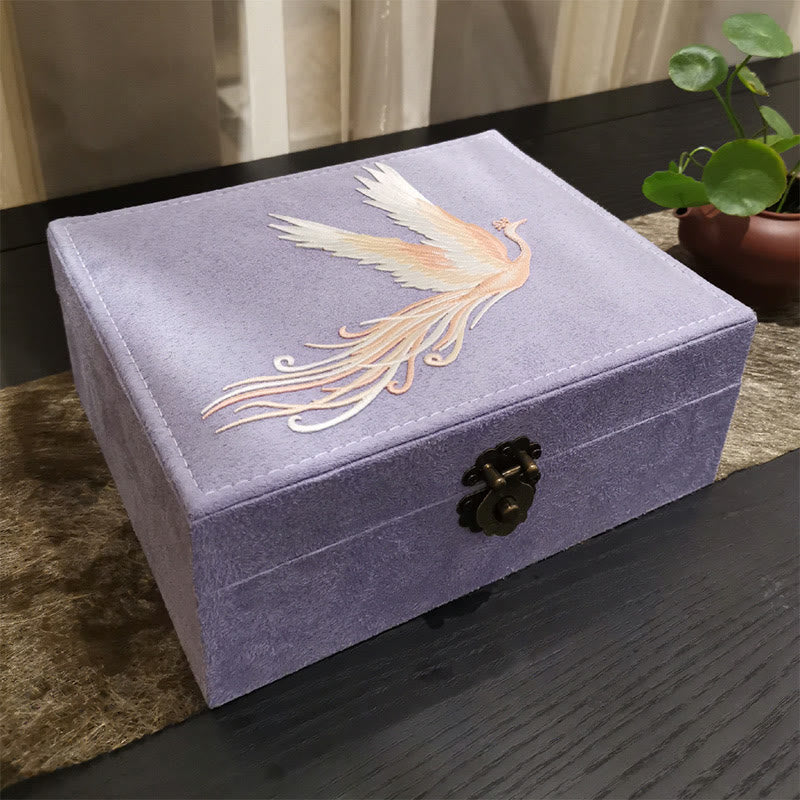 Buddha Stones Purple Phoenix Jewelry Box Organizer Two-Layer Jewelry Storage Box Flannel Box - image 8