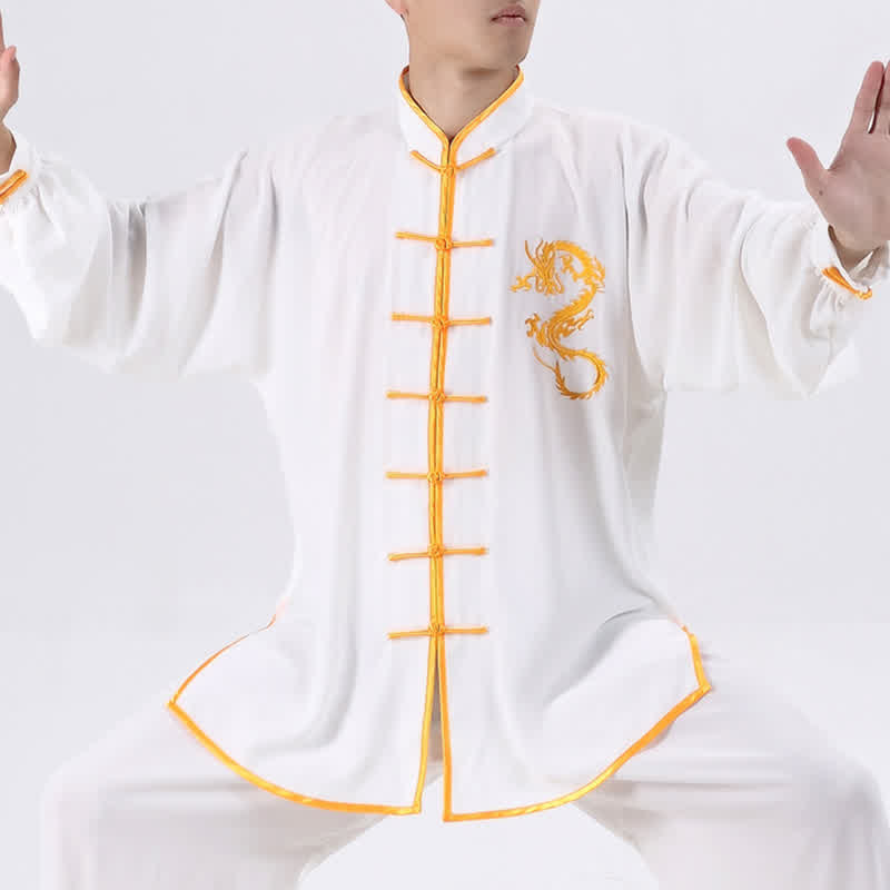 Buddha Stones Dragon Embroidered Qi Gong Zen Spiritual Practice Meditation Prayer Uniform Unisex Clothing Set - image 1