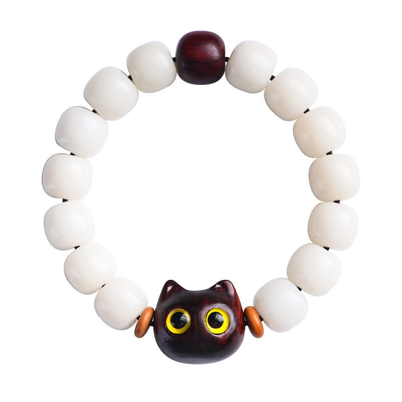 Buddha Stones Natural Bodhi Seed Small Leaf Red Sandalwood Ebony Wood Cute Lucky Cat Wisdom Bracelet - image 8