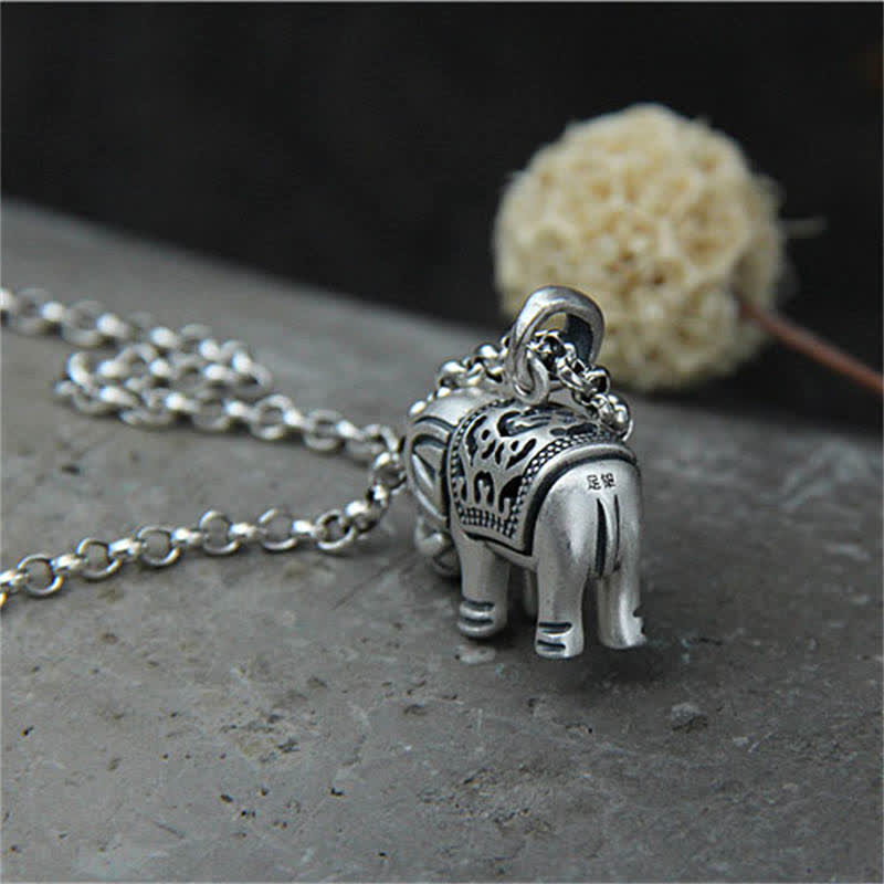 Buddha Stones 990 Sterling Silver Elephant Strength Necklace Pendant - image 4