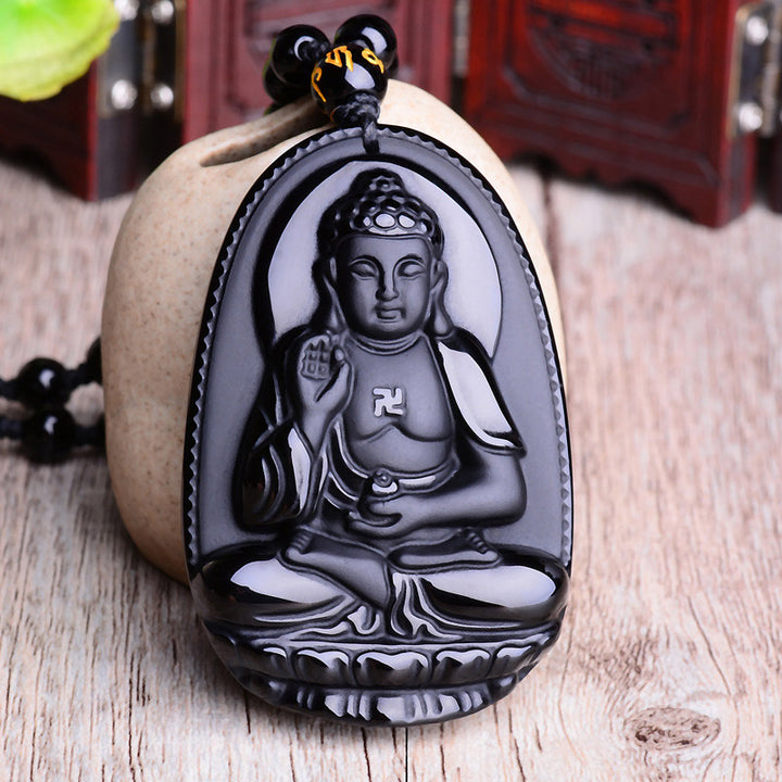 Buddha Stones Chinese Zodiac Obsidian Buddha Amulet Protection Pendant Necklace - image 7