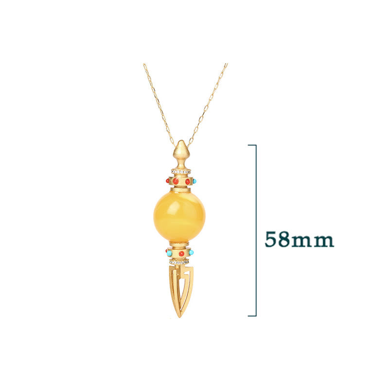 24K Gold Plated Amber Dorje Vajra Clear Anxiety Necklace Pendant - image 5
