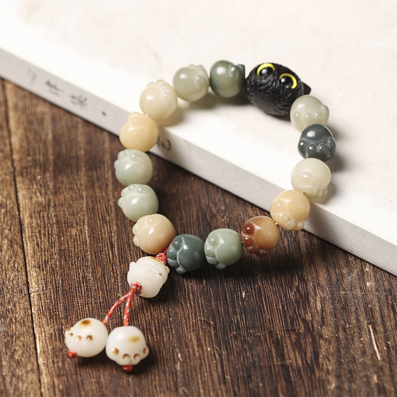 Buddha Stones Natural Bodhi Seed Lovely Paw Ebony Wood Lucky Cat Wisdom Bracelet - image 9
