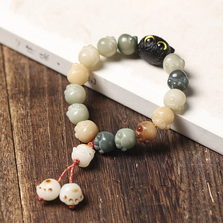 Buddha Stones Natural Bodhi Seed Lovely Paw Ebony Wood Lucky Cat Wisdom Bracelet - image 9
