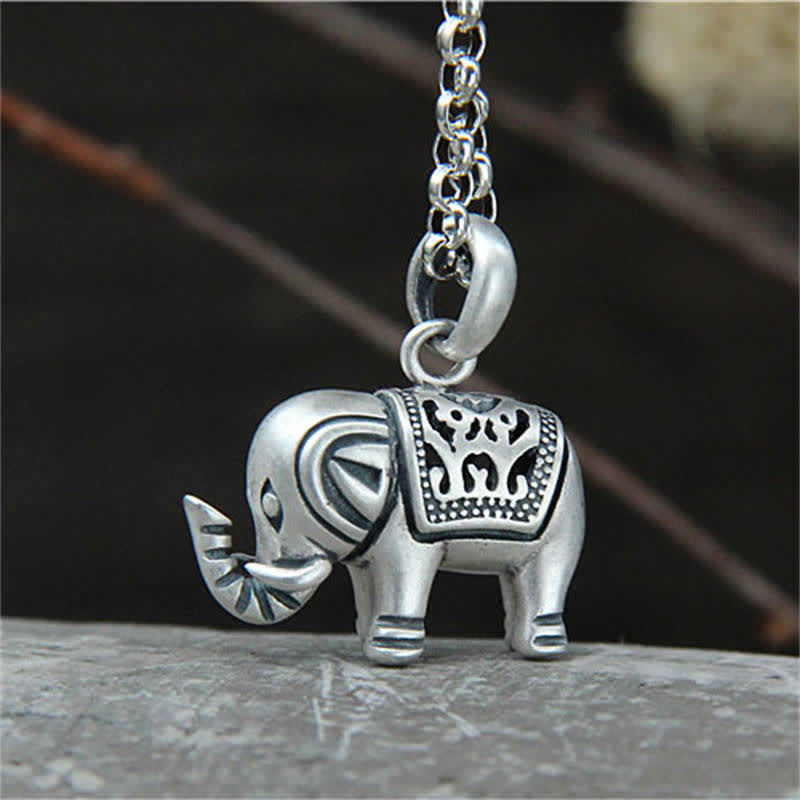 Buddha Stones 990 Sterling Silver Elephant Strength Necklace Pendant - image 1