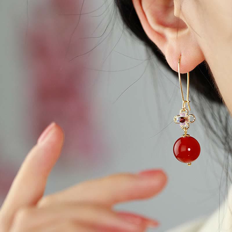 Buddha Stones 925 Sterling Silver Red Agate Flower Beaded Confidence Earrings - image 3