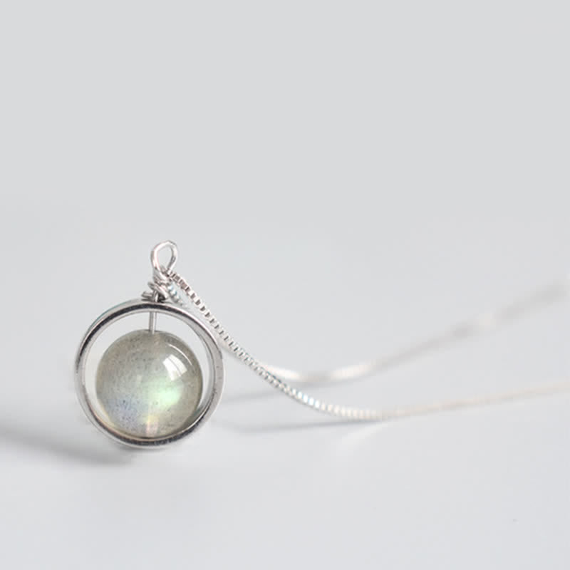 Buddha Stones 925 Sterling Silver Moonstone Love Planet Rotatable Pattern Necklace Pendant - image 9