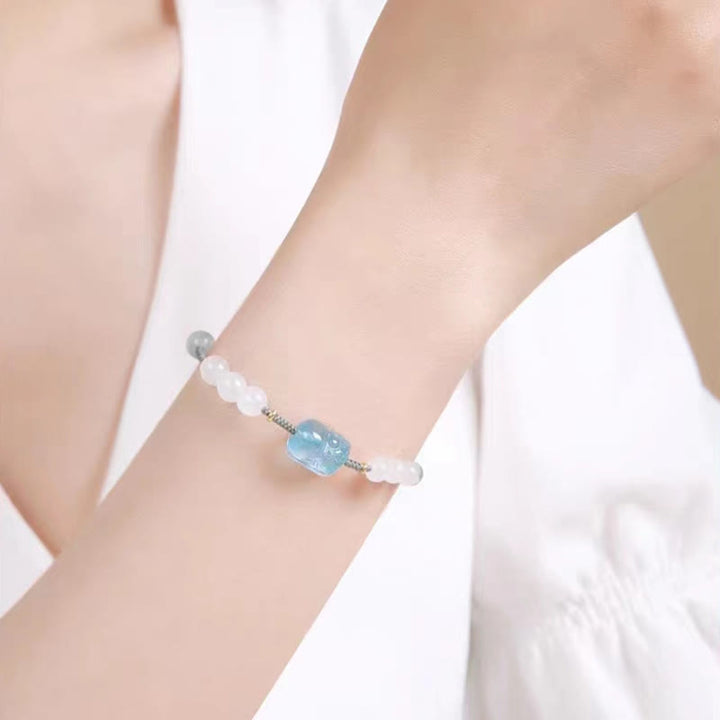 Buddha Stones Natural Aquamarine PiXiu Hetian White Jade Healing Bracelet - image 10