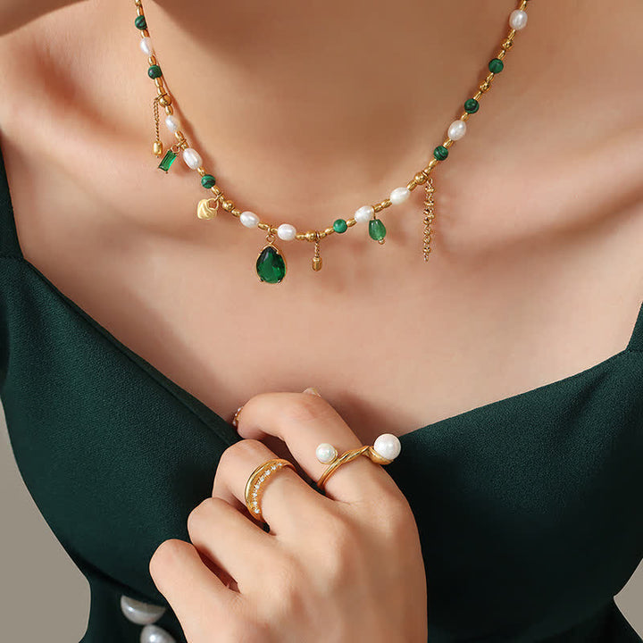 Pearl Bead Zircon Turquoise Calm Necklace Pendant - image 3