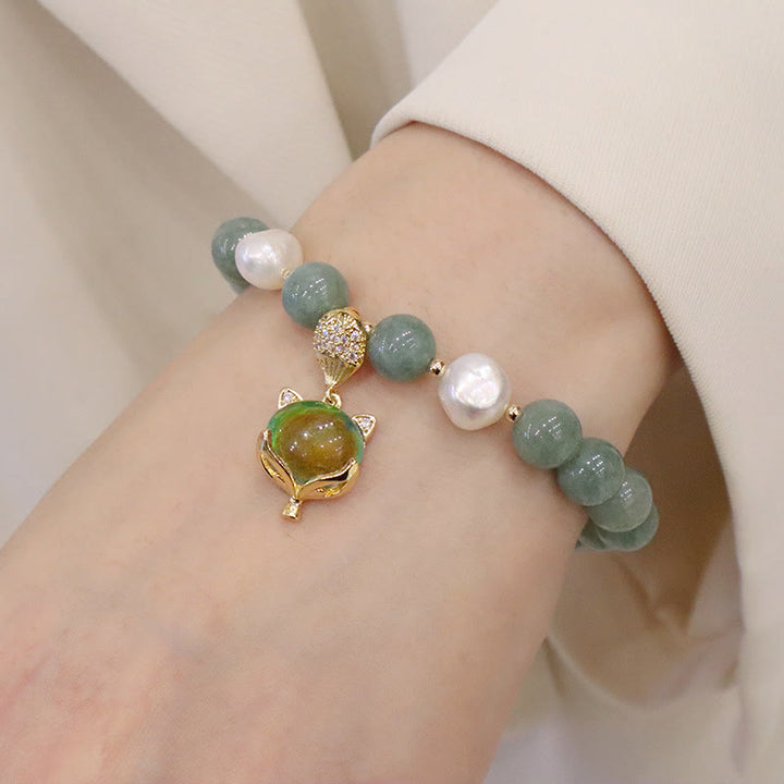 Buddha Stones Jade Pearl Color-Changing Fox Charm Luck Bracelet - image 7