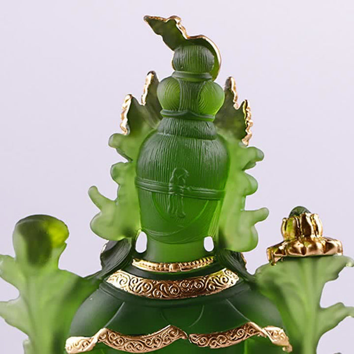 Buddha Stones Bodhisattva Green Tara Handmade Liuli Crystal Art Piece Protection Home Office Statue Decoration - image 8