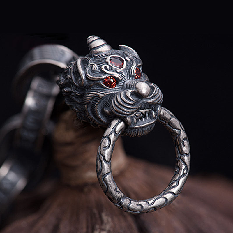 Buddha Stones 925 Sterling Silver Dragon Kirin Om Mani Padme Hum Success Strength Bracelet Bangle - image 1