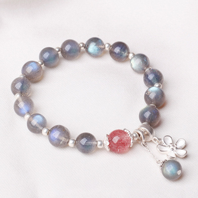Buddha Stones Moonstone Strawberry Quartz Flower Healing Charm Bracelet - Moonstone&Strawberry Quartz - image 0