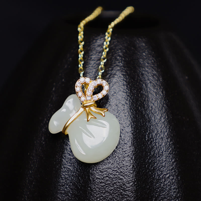 Buddha Stones Natural Hetian White Jade Luck Money Bag Necklace Pendant - image 6