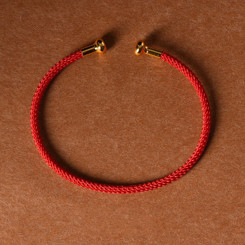 Buddha Stones Simple Design Handmade Luck Braid String Cuff Bracelet - Red - image 0