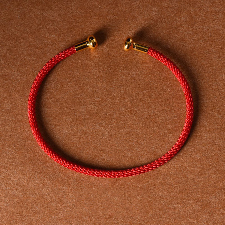 Buddha Stones Simple Design Handmade Luck Braid String Cuff Bracelet - Red - image 0