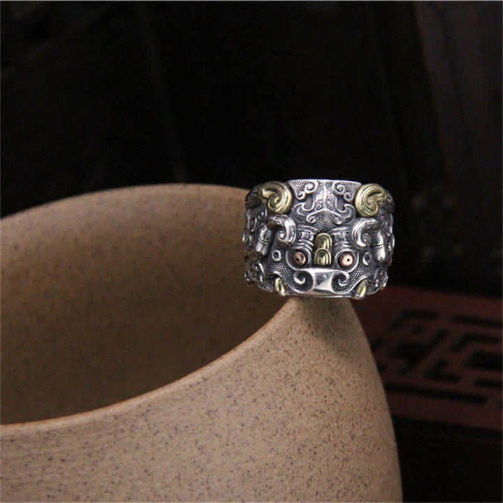 Buddha Stones 925 Sterling Silver Fengshui Kui Cattle Protection Adjustable Ring - image 7