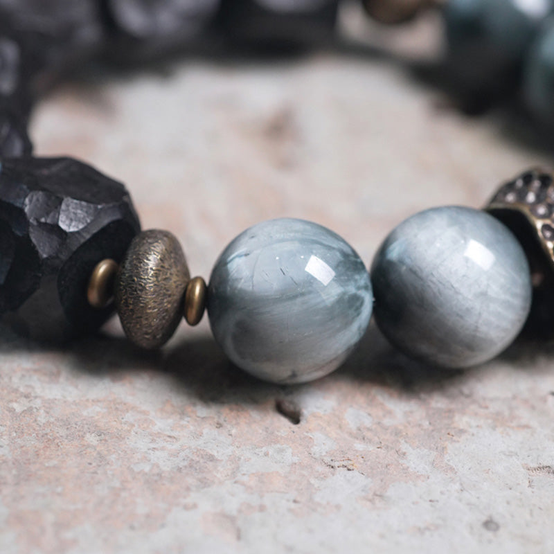 Buddha Stones Eagle's Eye Stone Ebony Wood Copper Confidence Couple Bracelet - image 6