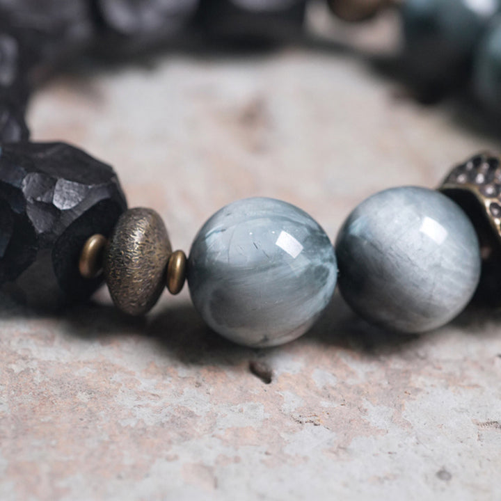 Buddha Stones Eagle's Eye Stone Ebony Wood Copper Confidence Couple Bracelet - image 6