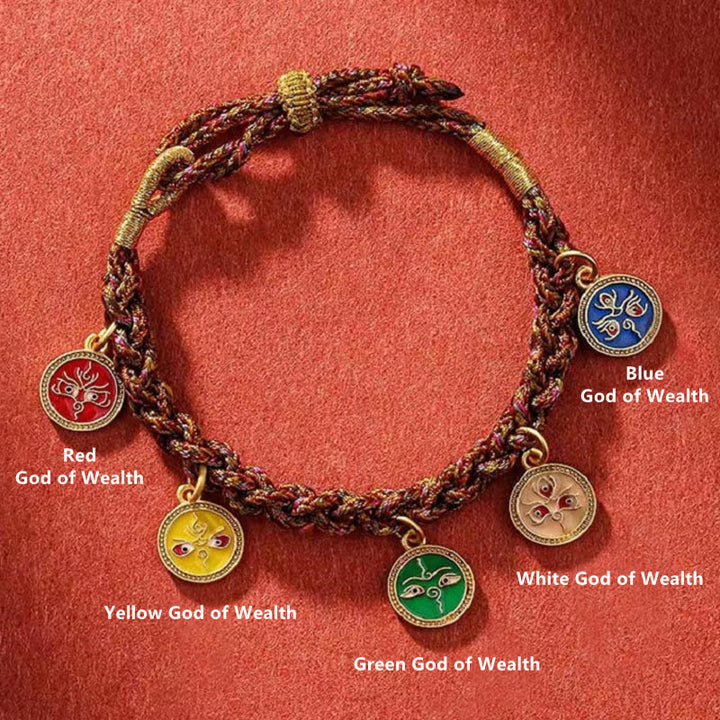 Buddha Stones Tibetan Five God Of Wealth Thangka Luck Braid String Bracelet - image 5