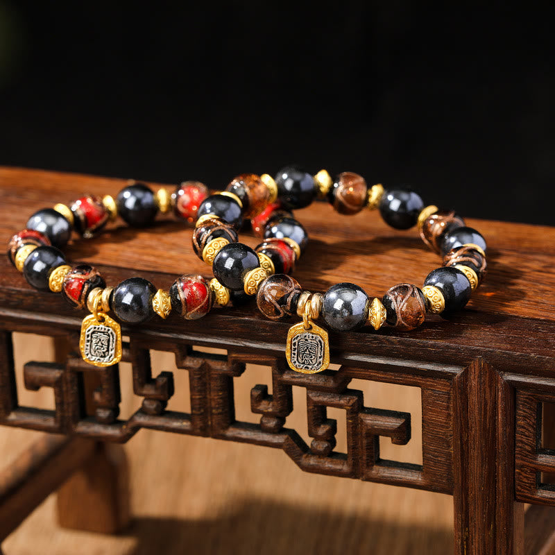 Buddha Stones Tibetan Zakiram Goddess of Wealth Liuli Glass Incense Ash Porcelain Bead Luck Bracelet - image 6