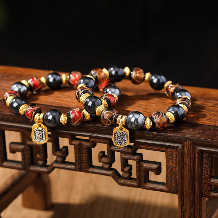 Buddha Stones Tibetan Zakiram Goddess of Wealth Liuli Glass Incense Ash Porcelain Bead Luck Bracelet - image 6