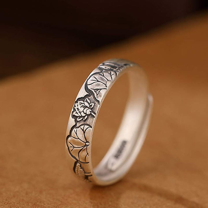 Buddha Stones 999 Sterling Silver Lotus Peony Flower Enlightenment Ring - image 8