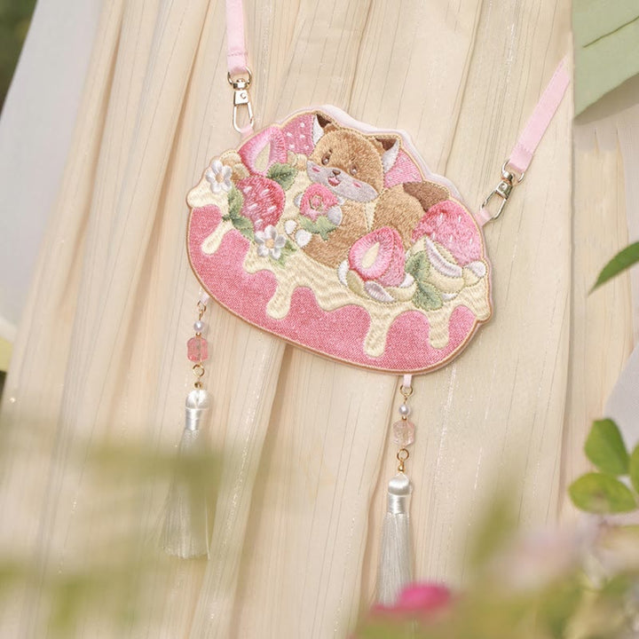 Buddha Stones Embroidery Lucky Panda Cat Shiba Inu Deer Rabbit Fox Flower Cute Animal Hanfu Bag Crossbody Bag Shoulder Bag - Summer Fox - image 32