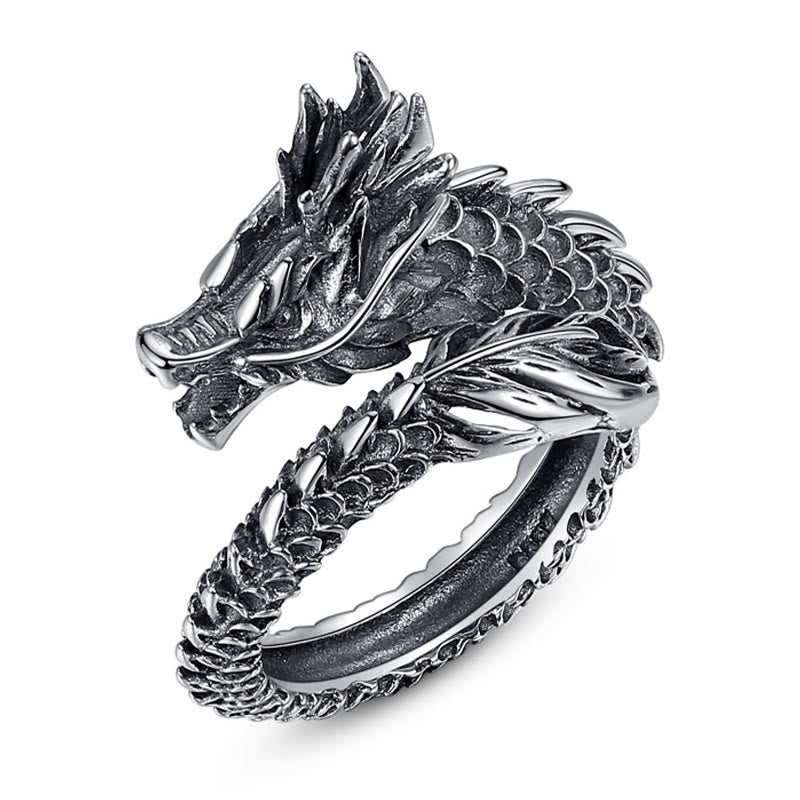Buddha Stones 925 Sterling Silver Vintage Dragon Success Protection Strength Adjustable Ring - image 4