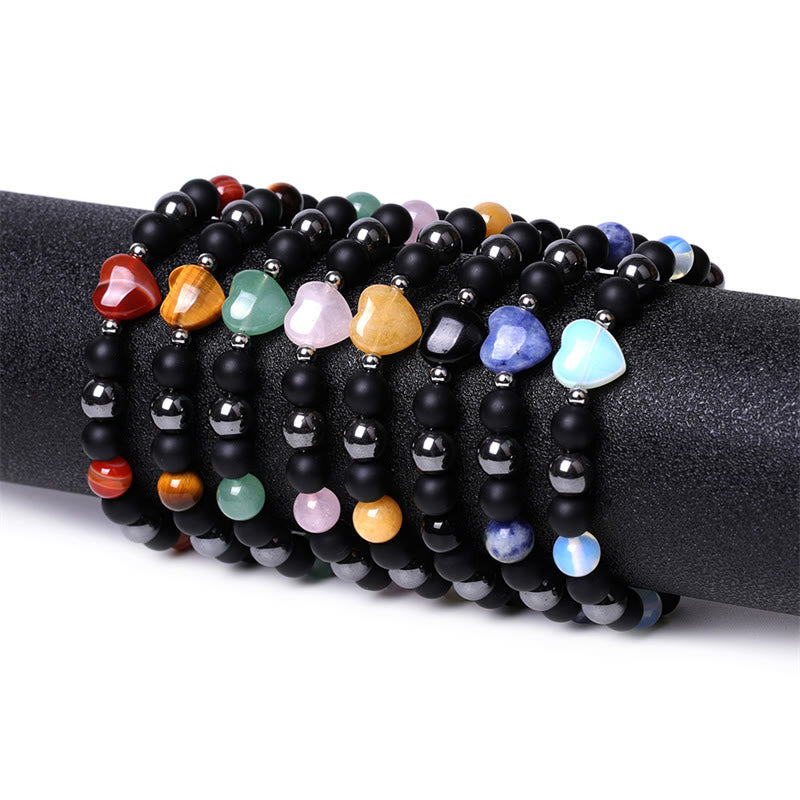 Buddha Stones Black Onyx Tiger Eye Stone Crystal Love Heart Protection Bracelet - image 2