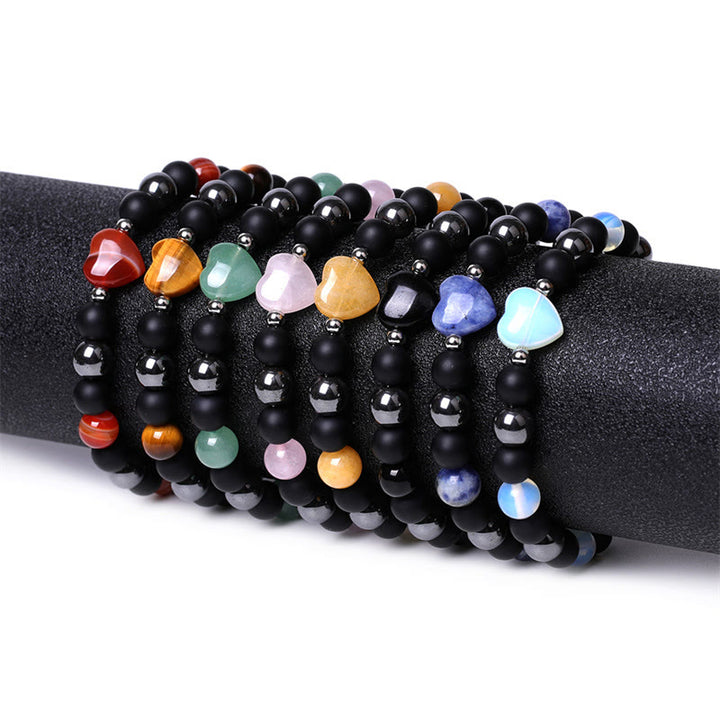 Buddha Stones Black Onyx Tiger Eye Stone Crystal Love Heart Protection Bracelet - image 2