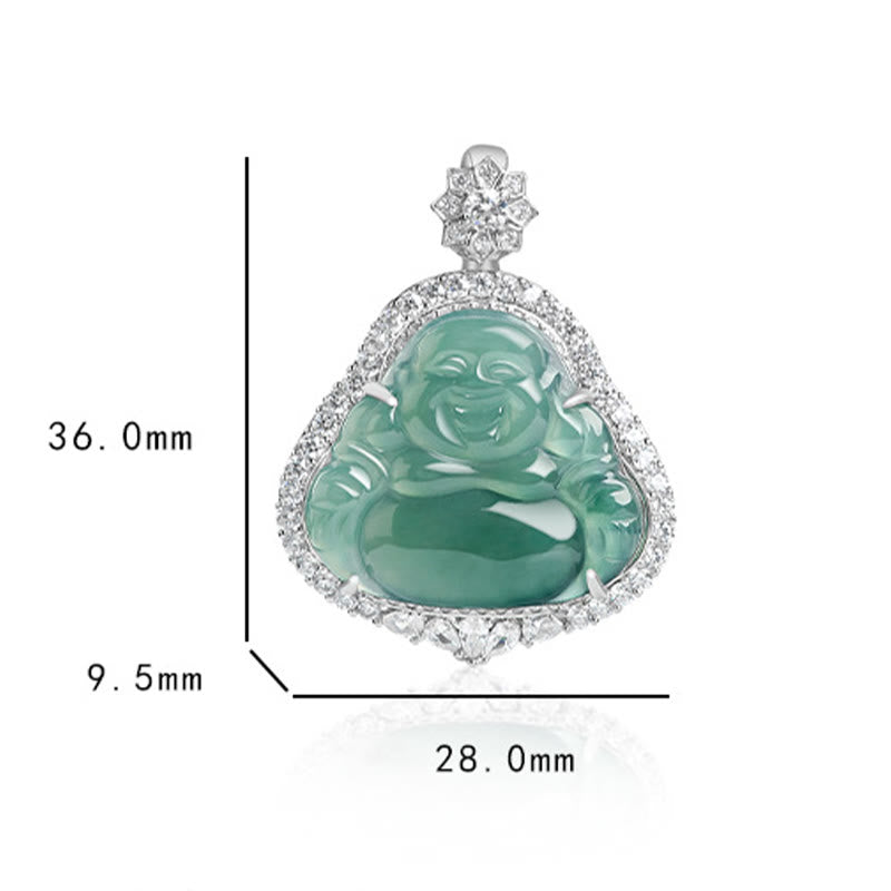 Buddha Stones Laughing Buddha Natural Jade Luck Abundance Titanium Steel Chain Necklace Pendant - image 8
