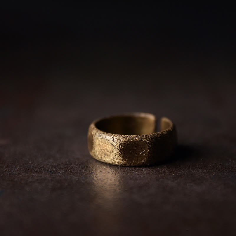 Buddha Stones Tibetan Simple Design Copper Brass Frosted Wealth Ring - 6mm - Men - image 1