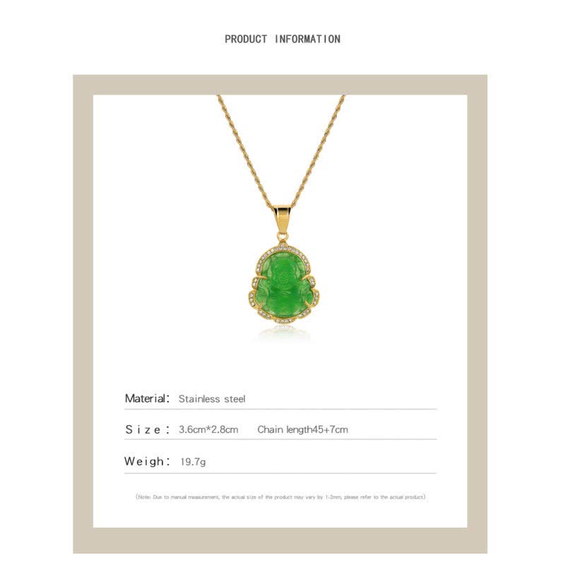 Buddha Stones 18K Gold Filled Laughing Buddha Jade Luck Necklace Chain Pendant - image 6
