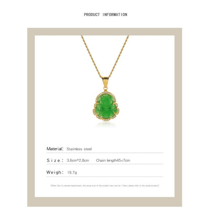 Buddha Stones 18K Gold Filled Laughing Buddha Jade Luck Necklace Chain Pendant - image 6