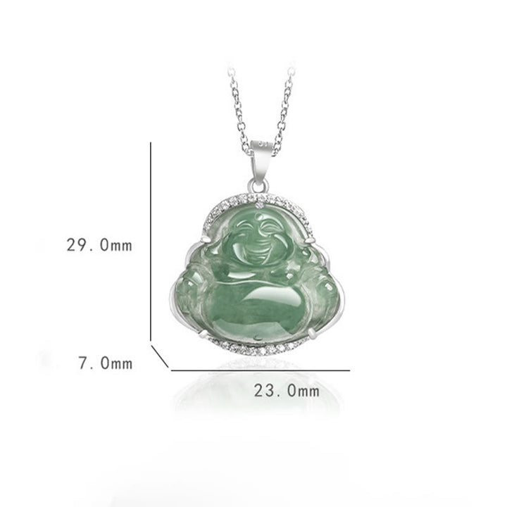 Buddha Stones 925 Sterling Silver Laughing Buddha Natural Jade Luck Prosperity Necklace Chain Pendant - image 8