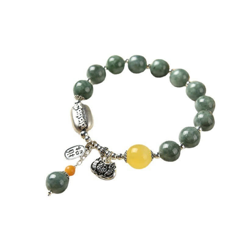 Buddha Stones 925 Sterling Silver Cyan Jade Amber Success Bracelet - image 9