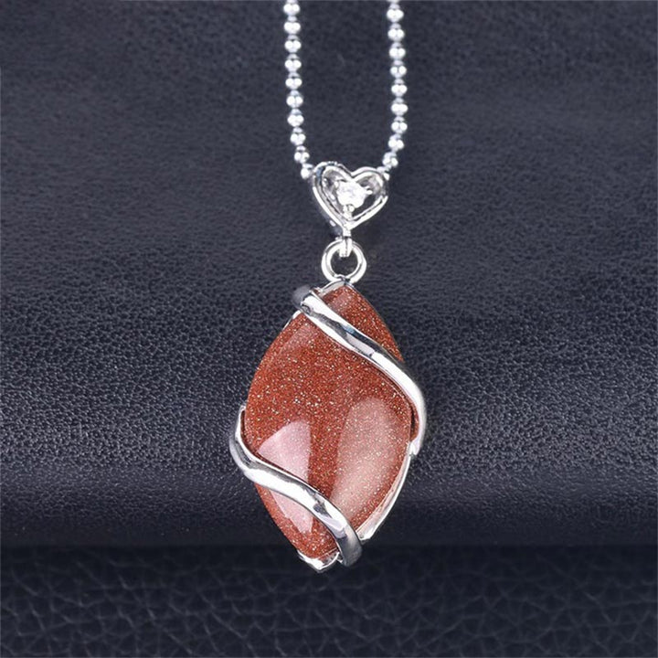 Buddha Stones Marquise Pattern Natural Crystal Stone Charm Necklace Pendant - Brown Sand - image 19
