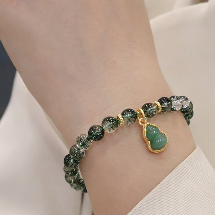 Buddha Stones Natural Green Phantom Confidence Gourd Buddha Charm Bracelet - image 4