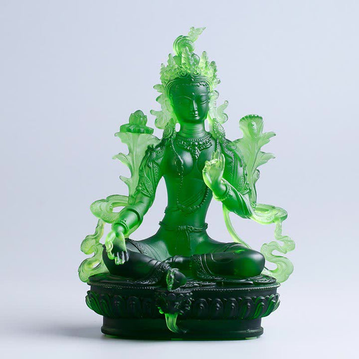 Buddha Stones Bodhisattva Green Tara Handmade Liuli Crystal Art Piece Protection Home Office Statue Decoration - 16*9.5*22cm - Green Tara - image 14
