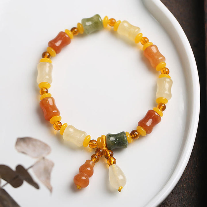 Buddha Stones Natural Golden Silk Jade Gourd Wealth Charm Bracelet - image 6