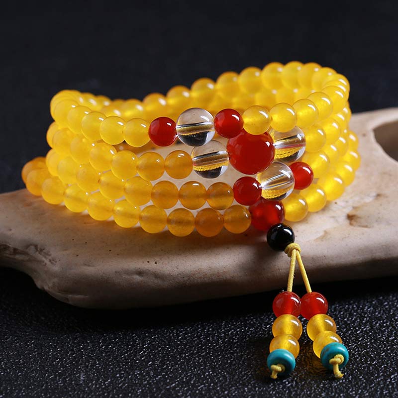 Buddha Stones 108 Mala Beads Yellow Chalcedony Harmony Bracelet - image 6