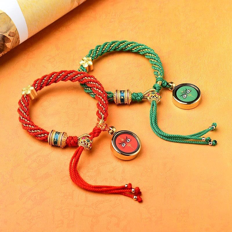 Buddha Stones Tibet Handmade Five God Of Wealth Luck Thangka Amulet Prayer Wheel Flower Charm Weave String Bracelet - image 16