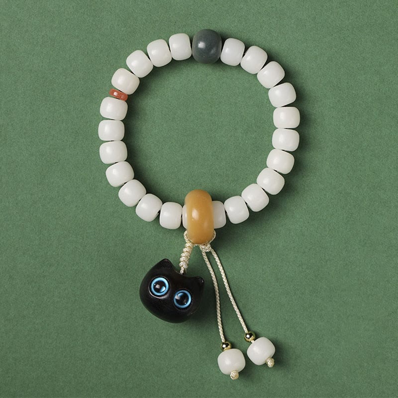 Buddha Stones Natural Bodhi Seed African Blackwood Lovely Cat Charm Peace Harmony Bracelet - Blue Eyes Cat Bodhi Seed - image 5