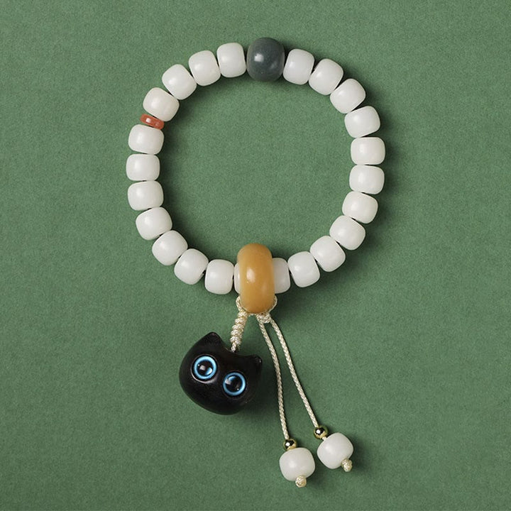 Buddha Stones Natural Bodhi Seed African Blackwood Lovely Cat Charm Peace Harmony Bracelet - Blue Eyes Cat Bodhi Seed - image 5