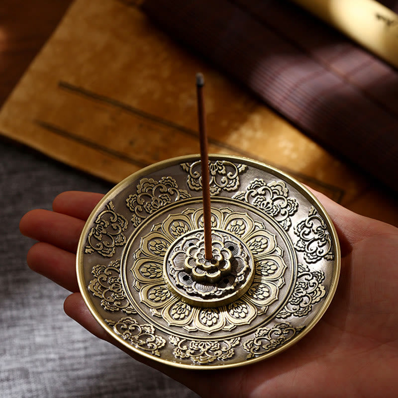 Buddha Stones Lotus Dragon Phoenix Eight Auspicious Symbols Zinc Alloy Incense Stick Holder Healing Incense Burner Decoration - Auspicious Lotus Bronze(With Five Incense Stick Hole) - image 0