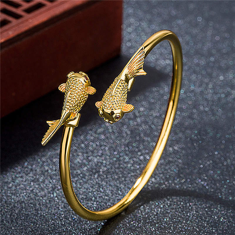 Buddha Stones Double Koi Fish Copper Prosperity Wealth Bracelet - image 1